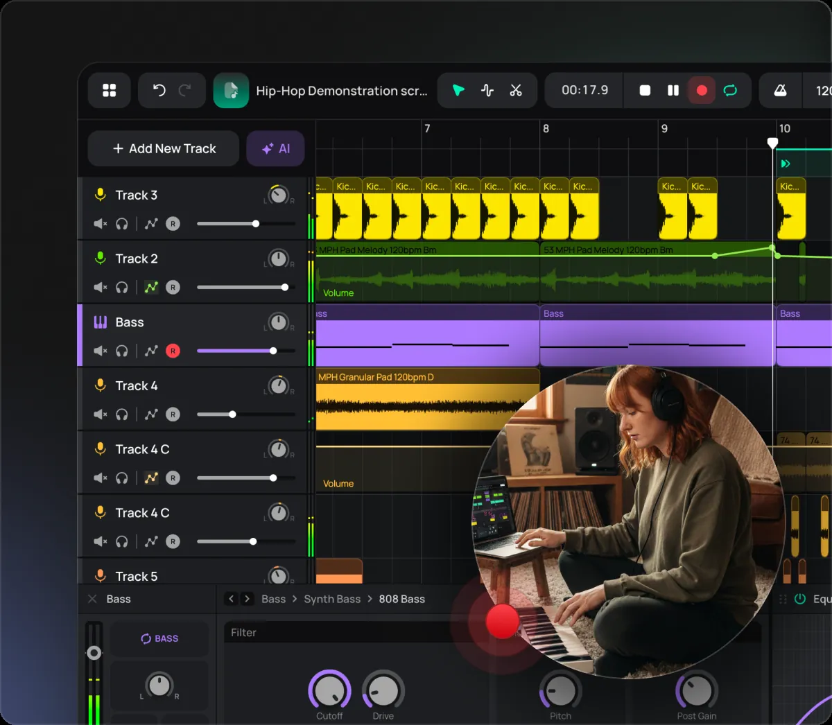 een song online opnemen in Amped Studio, vocals en instrumenten op aparte sporen